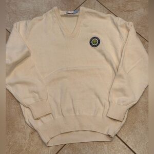 Vtg Cream V-Neck Sweater with Logo Patch Federal Aviation Administration Sz L